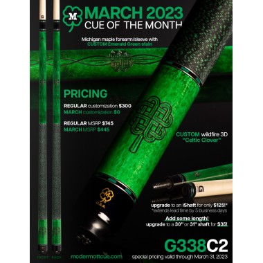 MARCH 2023 Cue Of The Month Wildfire 3D "Celtic Clover" artwork G338C2