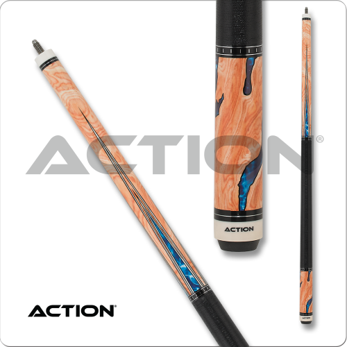 Action Fractal Pool Cue - Burl wood overlay with water design ACT153