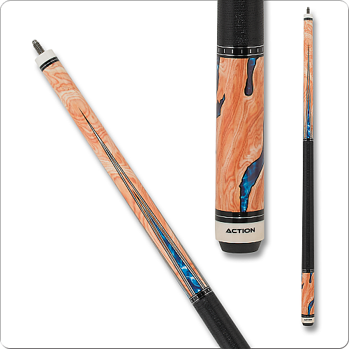 Action Fractal Pool Cue - Burl wood overlay with water design ACT153
