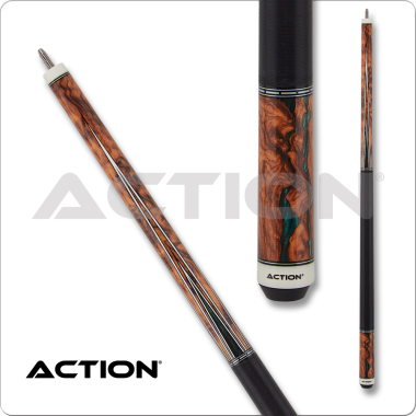 Action Fractal ACT159 Pool Cue Honey with teal colored metallic epoxy resin design