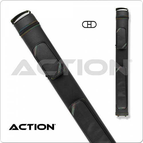 Action ACX22B 2x2 Hard Cue Case – Black with Rainbow Stitching | Oval Tube + Backpack Straps
