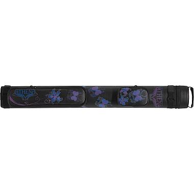 Athena ATHC08 Cue Case black with vibrant blue and purple flowers and butterflies