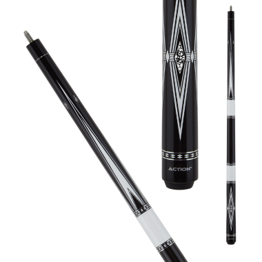 Action BW26 Black & White Pool Cue - Gloss black with white and black diamonds