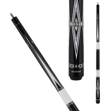 Action BW26 Black & White Pool Cue - Gloss black with white and black diamonds