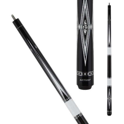 Action BW26 Black & White Pool Cue - Gloss black with white and black diamonds