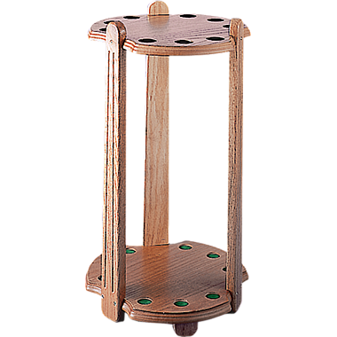 9 Cue Oak Floor Stand | 360° Round Pool Cue Rack | FR9