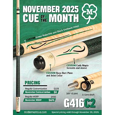 McDermott G416C2 November 2025 Cue of the Month - Green Malachite & Curly Maple