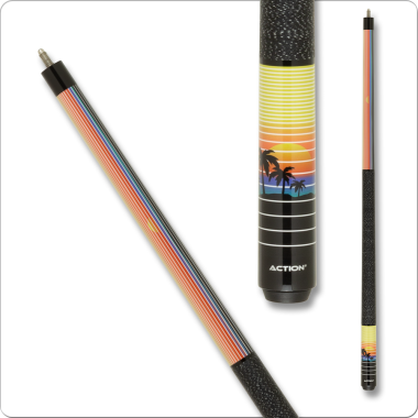 Action Impact IMP75 Cue - Black with blue, purple, orange, yellow, black and white lines