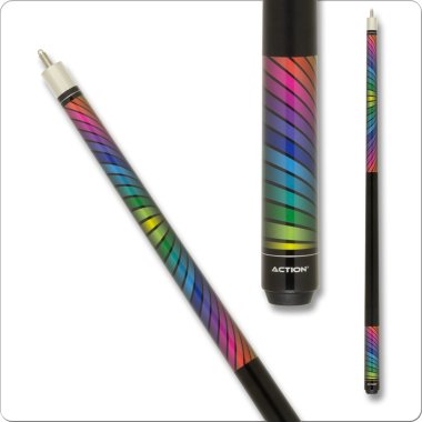 Action Impact IMP76 Cue - Black and a rainbow colored design