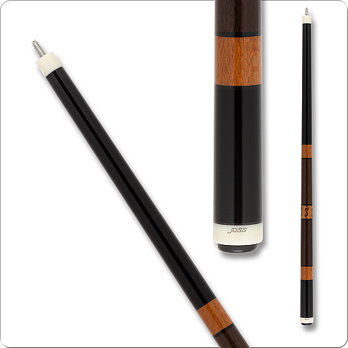 Joss - JOS213 Pool Cue - Black Stained Maple with Cumaru & Inlay Lacewood Rings on the handle
