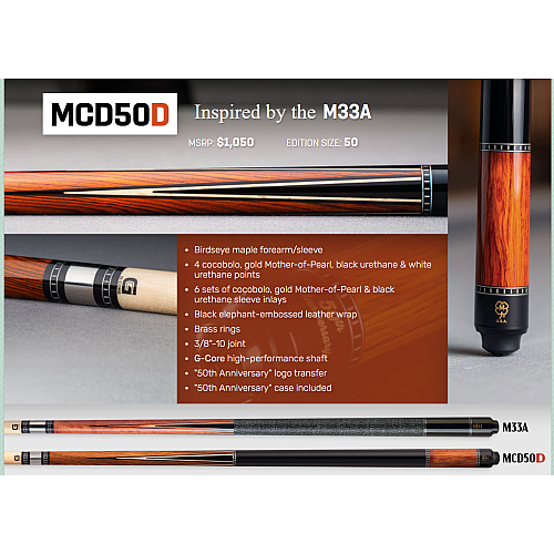 McDermott MCD50D 50th Anniversary Pool Cue - Inspired by M33A Classic