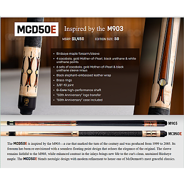 McDermott MCD50E 50th Anniversary Pool Cue - Inspired by Classic M903