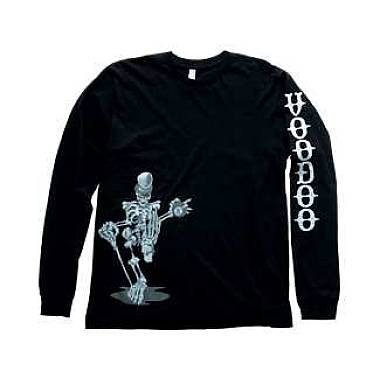 Voodoo Long Sleeve Shirt – Dark Gray Cotton with Skeleton & Sleeve Print