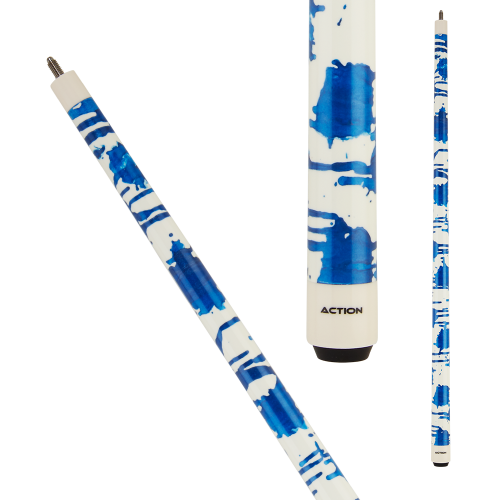 Action Value VAL38 Cue - Gloss white with blue shimmer splatter design 