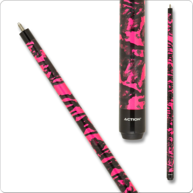 Action Value VAL40 Cue -  Metallic hot pink with black shimmer splatter design 