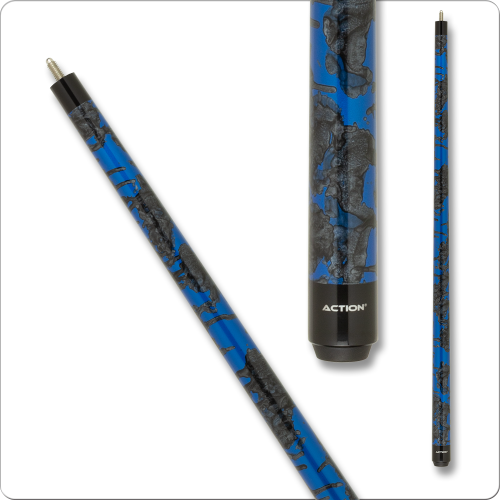 Action Value VAL41 Cue - Metallic blue with black/grey shimmer splatter design