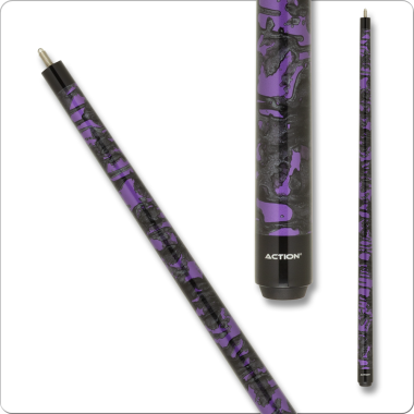 Action Value VAL43 Cue - Metallic purple with black/grey shimmer splatter design 