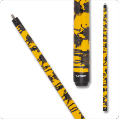 Action Value VAL44 Cue - Metallic yellow with black/grey shimmer splatter design 