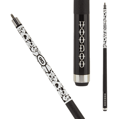 Voodoo VOD38 Pool Cue Gloss white with vector based digitally engraved skull designs