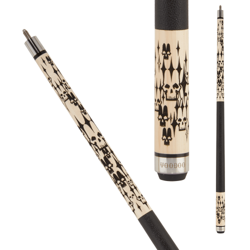Voodoo VOD39 Pool Cue Maple with digitally engraved skull and diamond design