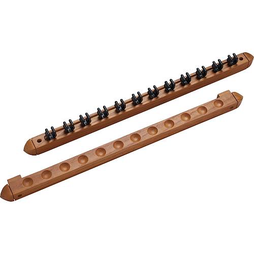 12 Cue Wall Rack with Clips | WR2P12 Oak Finish